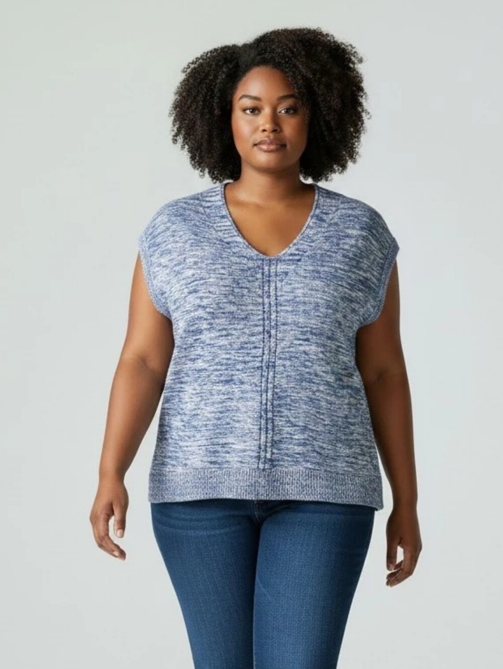 Croft & Barrow Blue/White Marled V-Neck Pullover Sweater Vest Womens Large